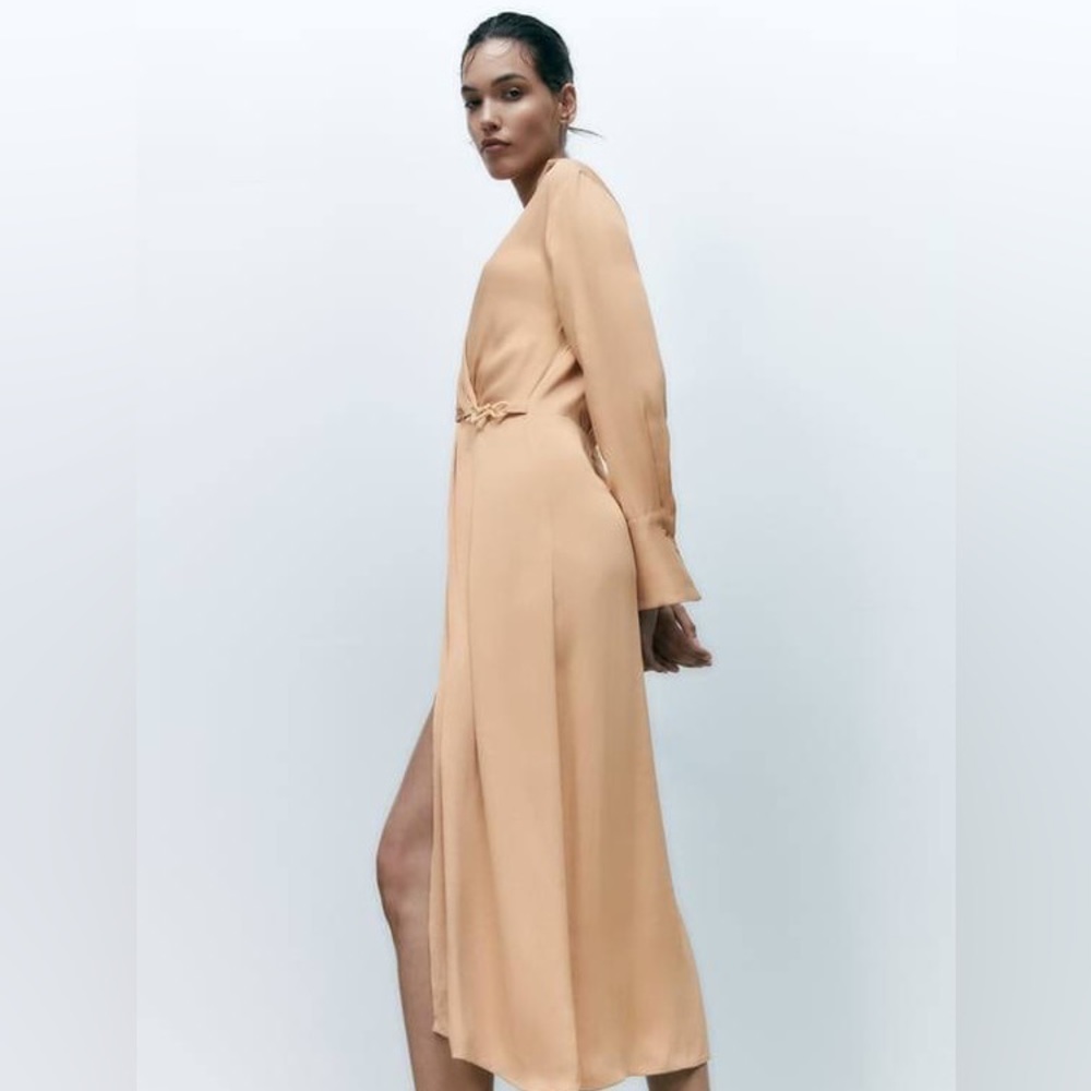 NWT Zara Satin Effect Midi Dress Size Small in Soft Gold - Picture 8 of 9